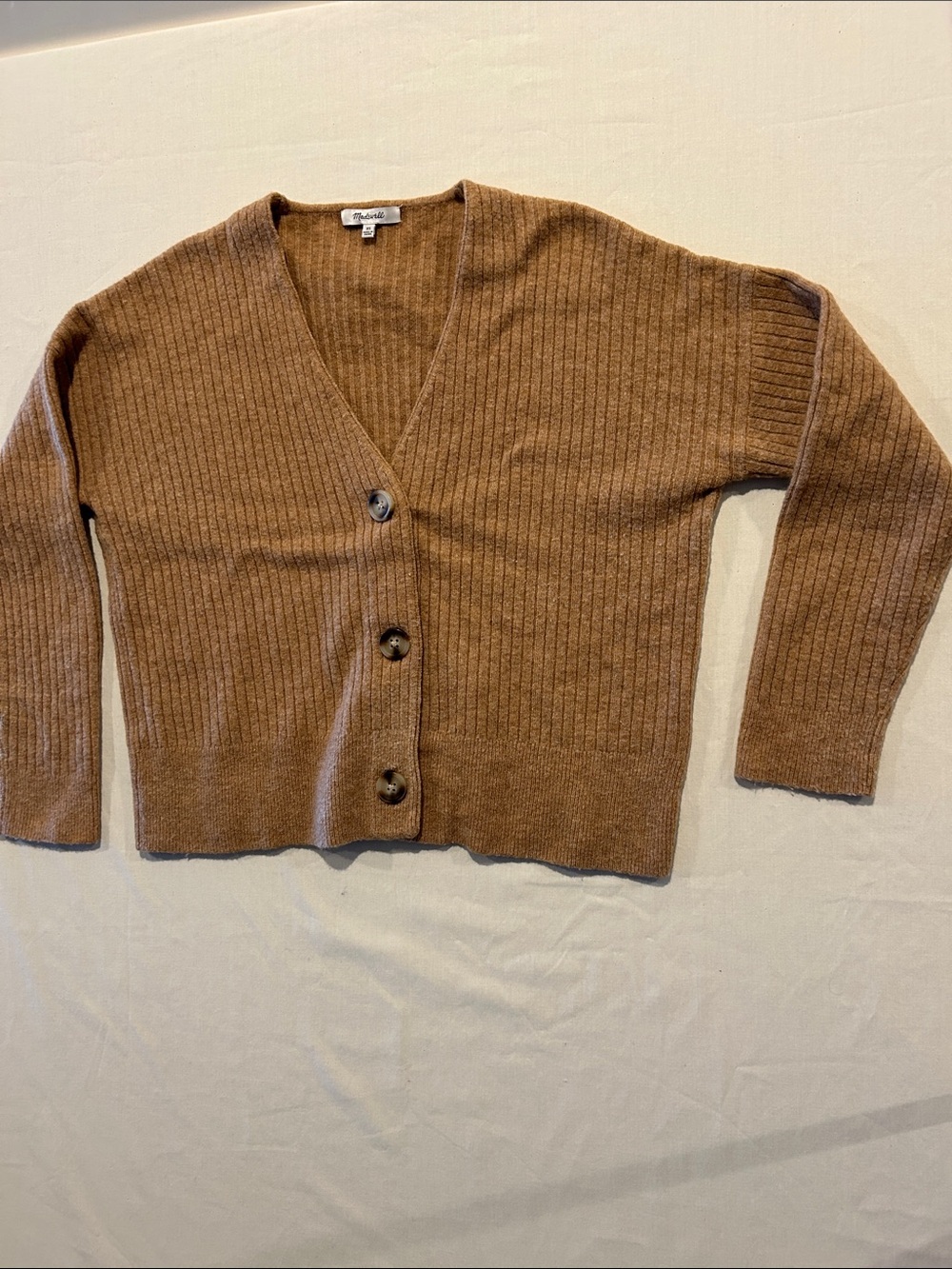 Madewell Soft Ribbed V-Neck Cardigan Sweater - Brown